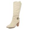 Pleated Woman's High Boots Shoes Fashion Knee High Boots Autumn Winter Gray Beige Heels Long Shoes Lady Large Size 45