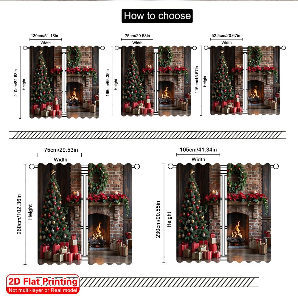 2pcs 2D Flat Printing Christmas Party Curtain Christmas Fireplace Stockings Presents 100% Polyester Without Electricity 0 for