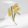 Yellow Three-Headed Rice Ear Brooch, High-End Luxury Gold Copper Zircon Corsage Coat Accessories
