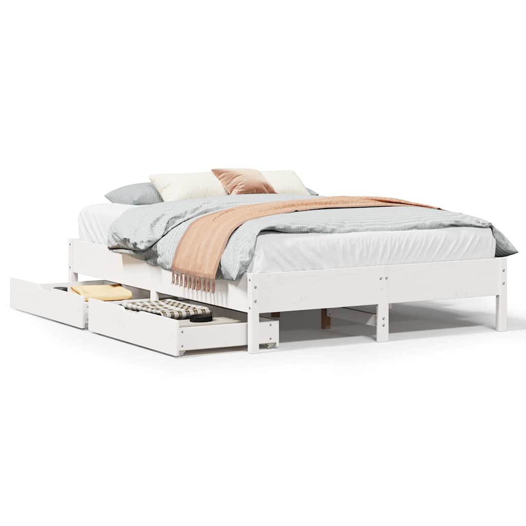Vidaxl Bed Frame Without Mattress, White, 135X190 Cm, Solid Pine Wood