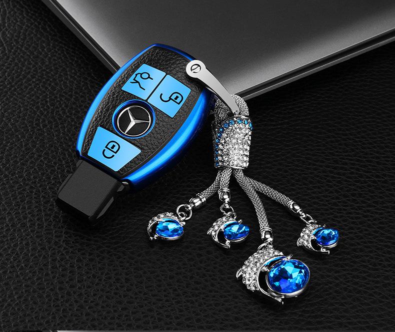 Mercedes-Benz Car Key Shell TPU Cover for CLA200, GLC260, C260L, GLA, C300 - Electroplated with Buckle (Female Design)