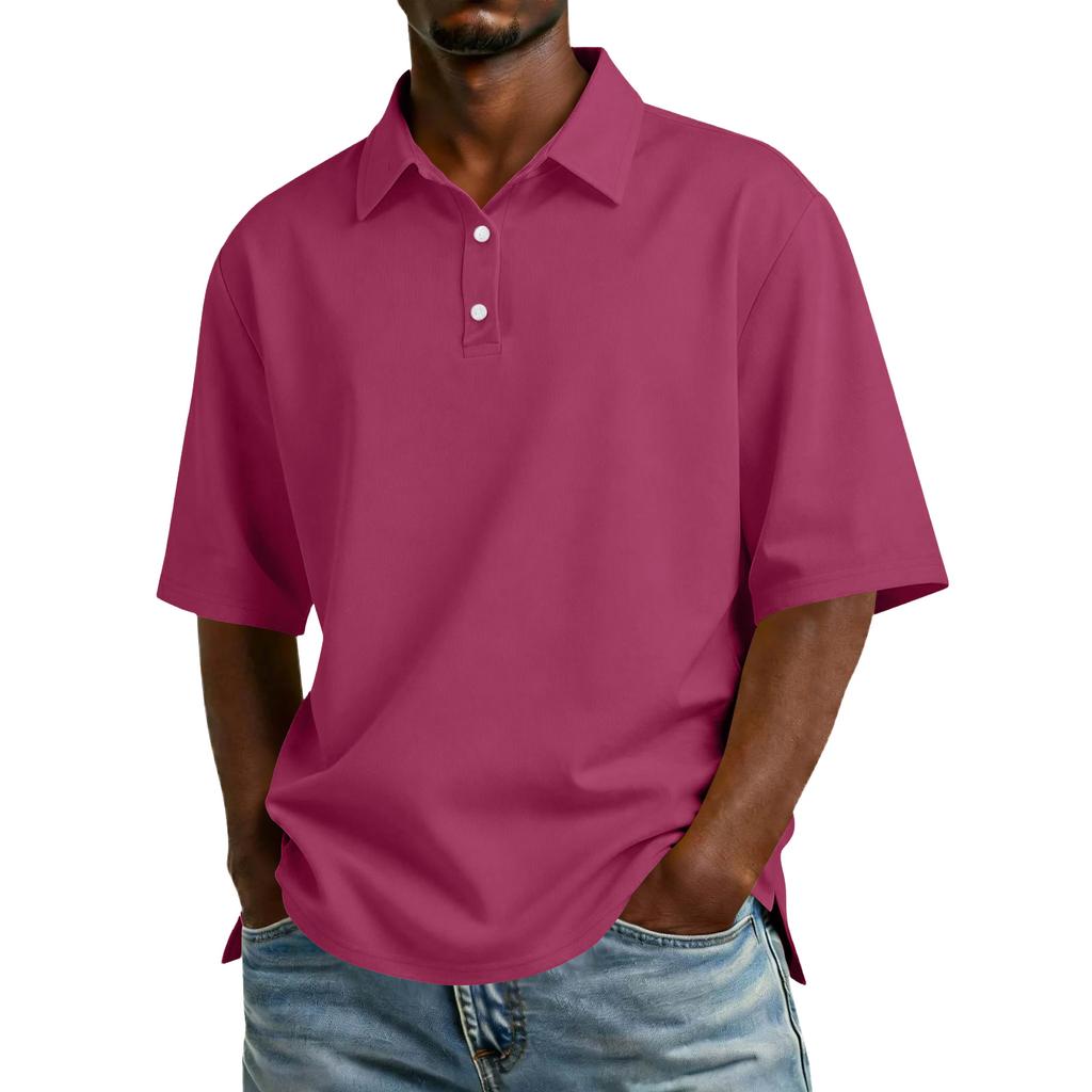 Men Short Sleeve Polo Shirt Classic Fit Cotton Blend Three Button Placket Casual Collar Top for Everyday Wear