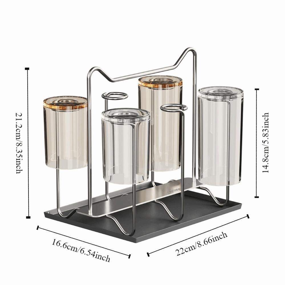 Stainless Steel Cup Drying Rack Upside-Down Saving Space Glass Cup Storage Rack with Handle Large Capacity