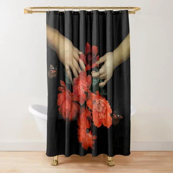 Floraler Duschvorhang Dunkelrosa Schwarz Rot Grün Blätter Bunte Blumen Schmetterling Gothic Badezimmer Vorhänge Vintage Badezimmer Dekor