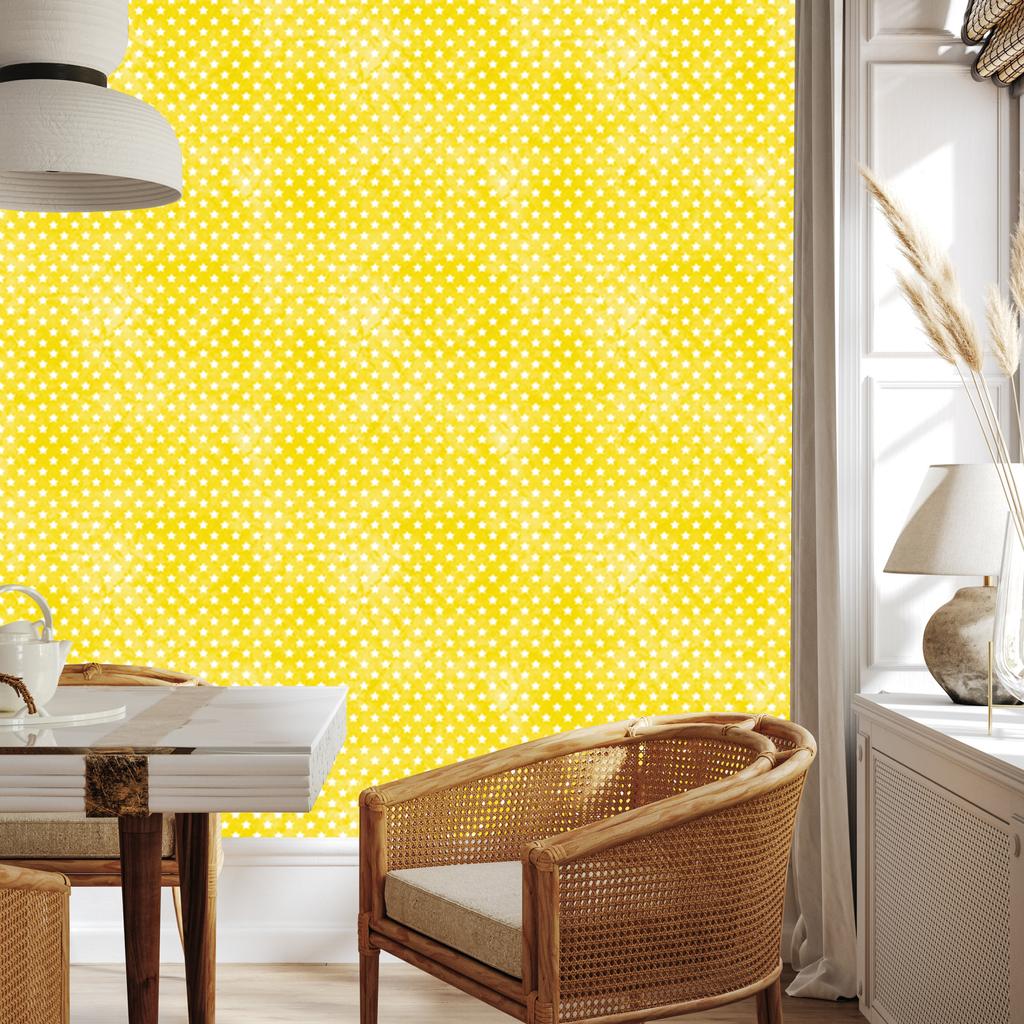 Stars Wallpaper Yellow and Cream, Yellow Background for Living Room and Bedroom 50x1000