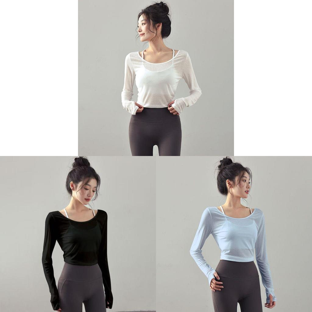 T Shirt Women Long Sleeve Polyester Sexy Back Tie Yoga Top For Workout And Casual Wear