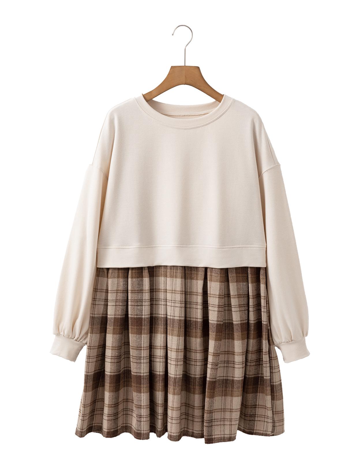 

Shiying Plaid Patchwork Sweatshirt Dress - Casual European & American Style for Autumn/Winter Extra Large абрикосовый