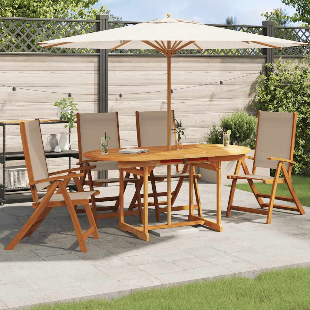 Vidaxl Folding Garden Chairs, 4 Pcs., Acacia Wood and Textilene