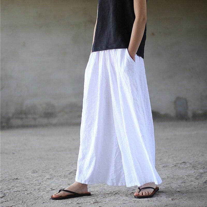 Pantaloni estivi a gamba larga Tasche per pantaloni Pantaloni larghi da donna in lino di cotone