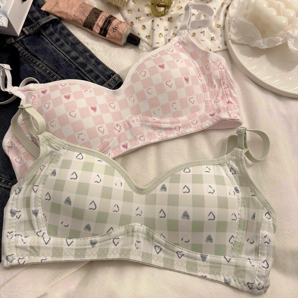 Women Push Up Bras Plaid Patchwork Solid Simple Girls Cute Lingerie Fashion Underwear For Women Wireless Breathable Bras