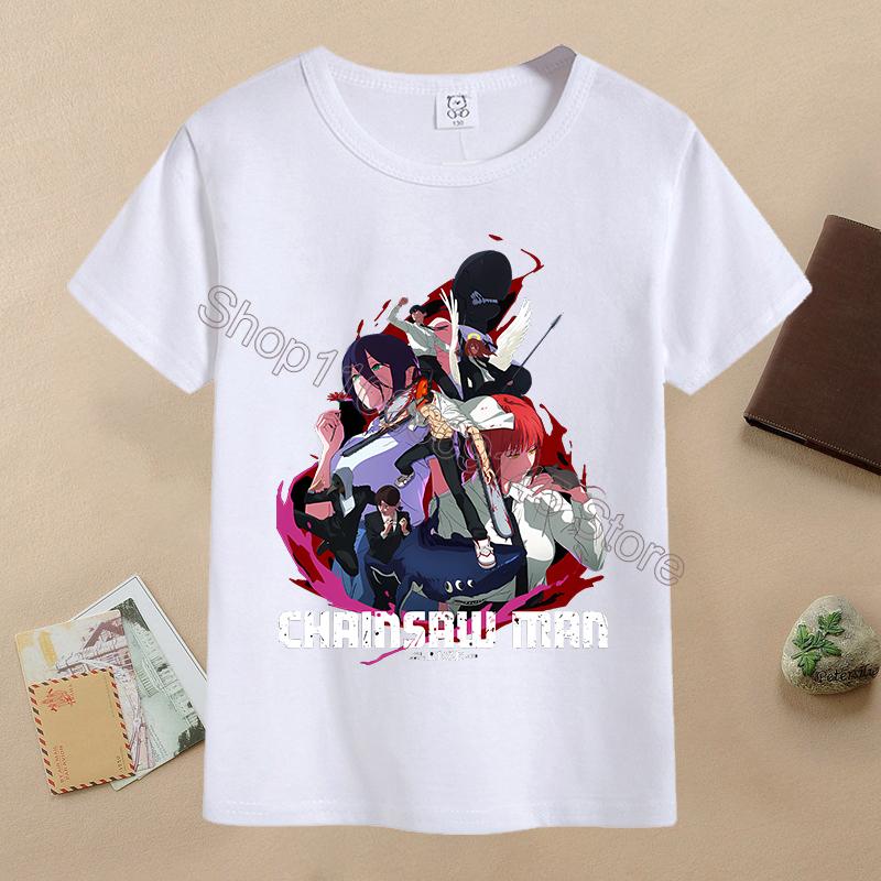 New Chainsaw Man Children T-shirts Anime Character Printed T-shirt Kids Casuals Sports Short Sleeves Tops Baby Boys Clothing