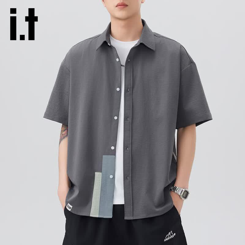 Izzueit Men's American Retro Ice Silk Quick-Dry Short-Sleeve Shirt