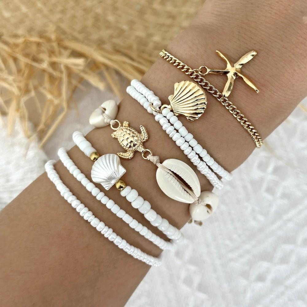 Bohemian Multilayer Shell Bracelets Starfish Wrap Charm Hand Chain New Conch Beaded Bangles Gifts