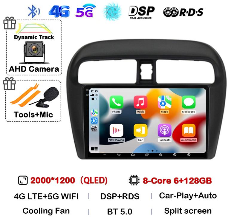 Android 14 Carplay Auto WIFI+4G For Mitsubishi Mirage Attrage 2012 - 2018 Car Radio Multimidia Video Player GPS Stereo Head Unit
