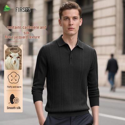 Men's Cashmere Blend Long Sleeve Polo Shirt
