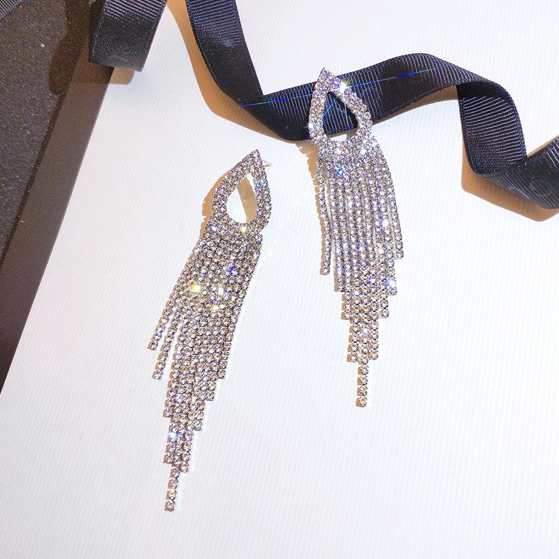 S925 Silver Teardrop Diamond Tassel Dangle Earrings - Korean Fashion, Celebrity Style for Women