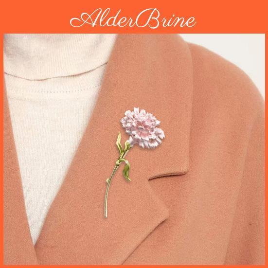 Fashion Brooch Simple Carnation Women Elegance Enamel Plant Fine Workmanship Shiny Corsage Brooch Suit Accessories