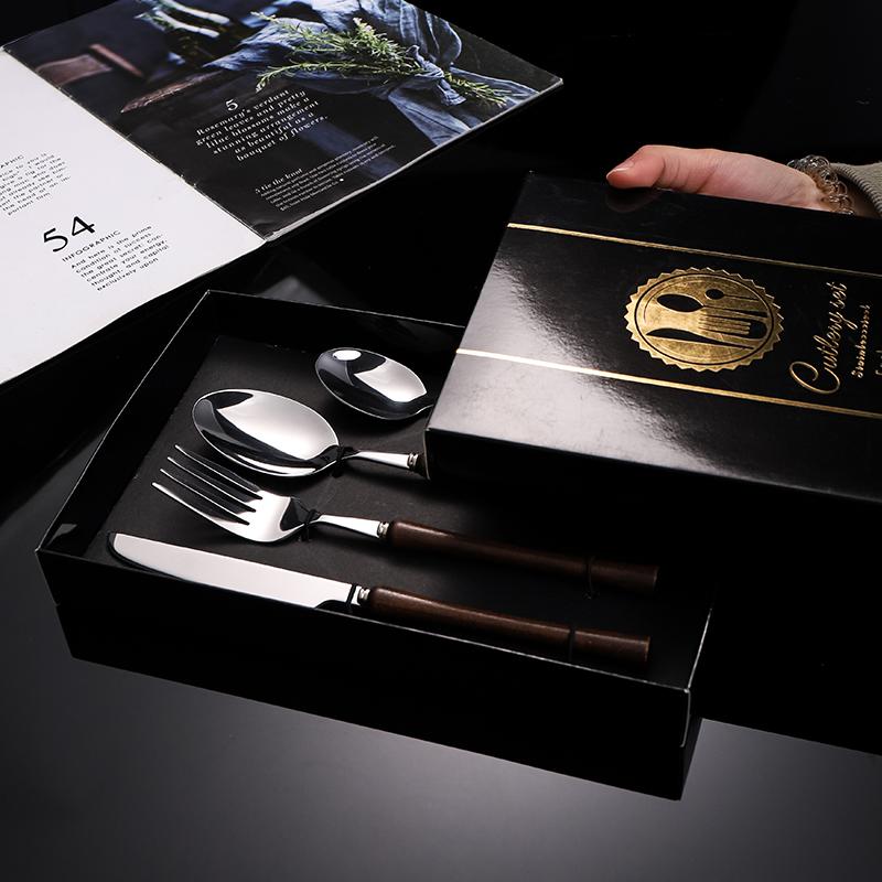 Wood Handle Tableware Set Korean Stainless Steel Cutlery Set Fork Knife Spoon Set High Quality Dinner Set Luxury Tableware Set