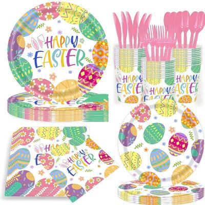 Set de vaisselle de fête de Pâques Dessin Animé Enfants Décoration Lapin Œuf de Fête Assiette en Papier Jetable Gobelet en Papier