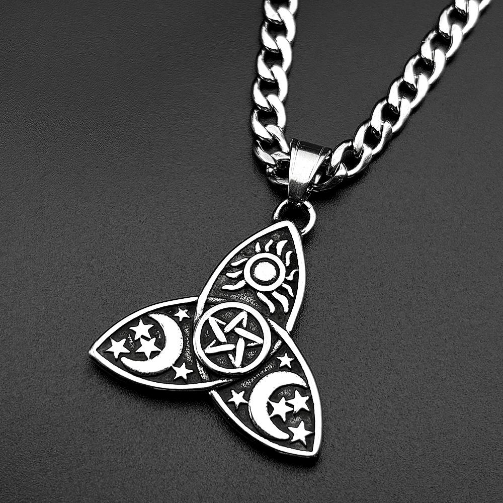 Witch Triquetra Trinity Celtic Knot Pendant Necklace Stainless Steel Pentagram Triple Sun Moon Star Goddess Necklaces Jewelry