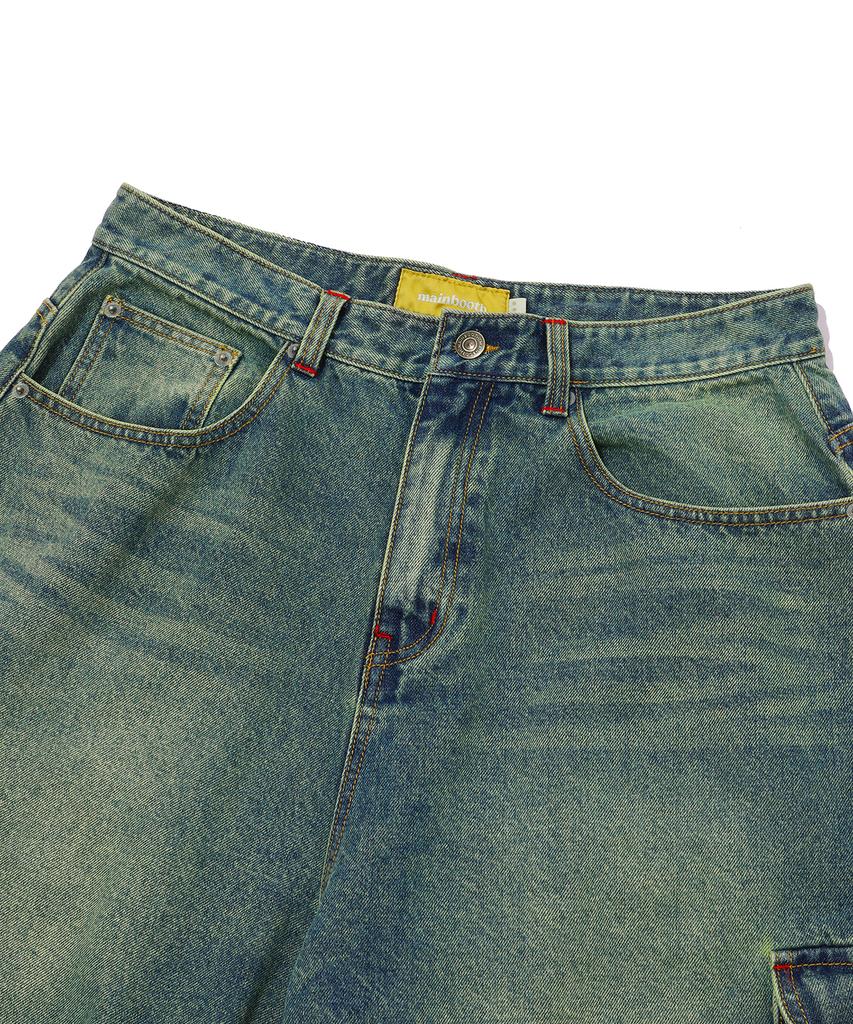 MAINBOOTH Vintage Cargo Denim Shorts(Blue)