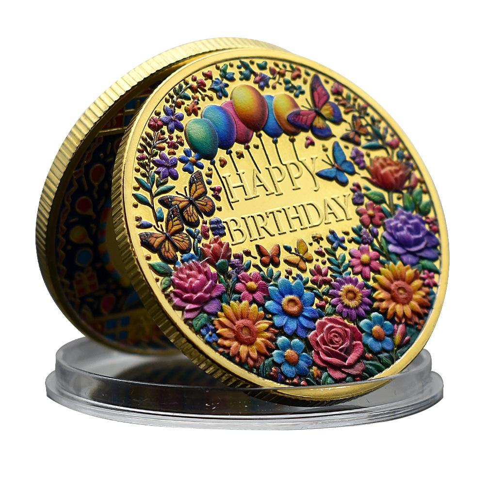 Happy Birthday Coins, Zinc Alloy, Gold Commemorative Coins, Collected Commemorative Medals, Badges, Antique Handicrafts