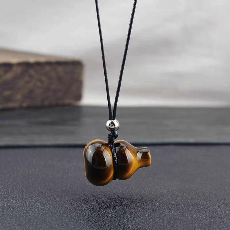 

Tiger eye gourd pendant long necklace, niche retro design