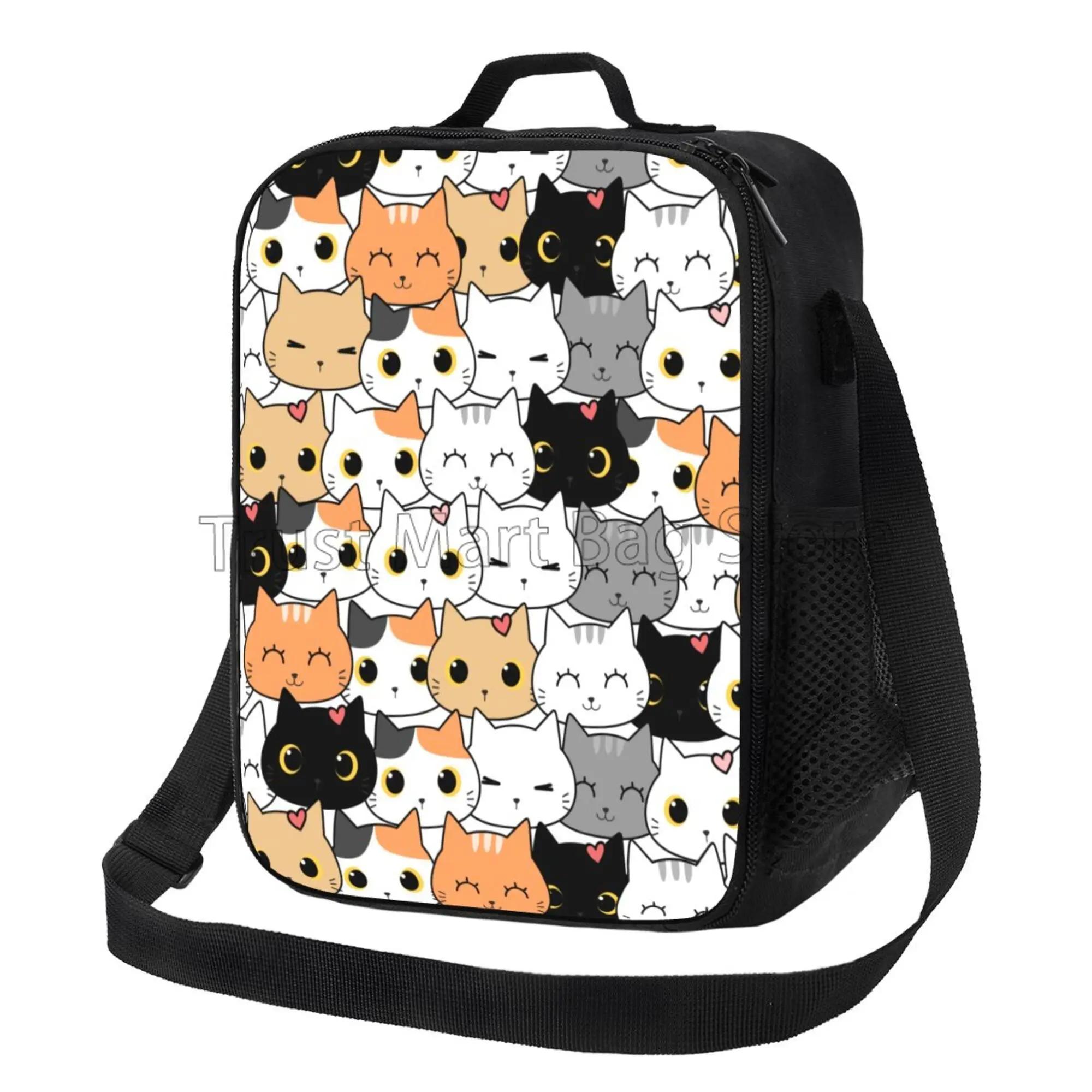 

Красочные кошачьи головы с яркими глазами многоразовая сумка для ланча герметичная морозостойкая изолированная охлаждающая коробка для ланча для мальчиков и девочек в школу 26.5x20x11.5CM небесно-голубой