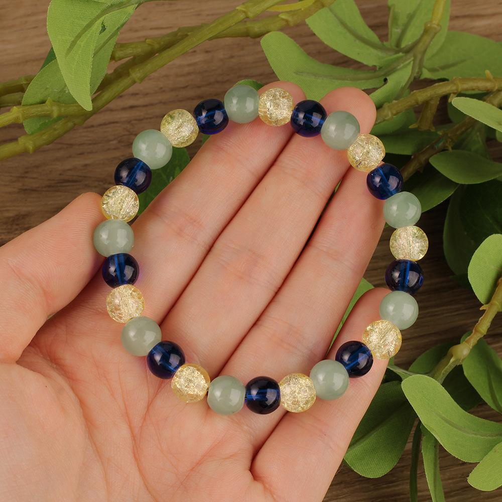 Festive Gifts Green Aventurine Dark Blue Glass Golden Crackle Crystal Beaded Bracelet Fresh Fashion Jewelry For Men Women Daily Wear Gift