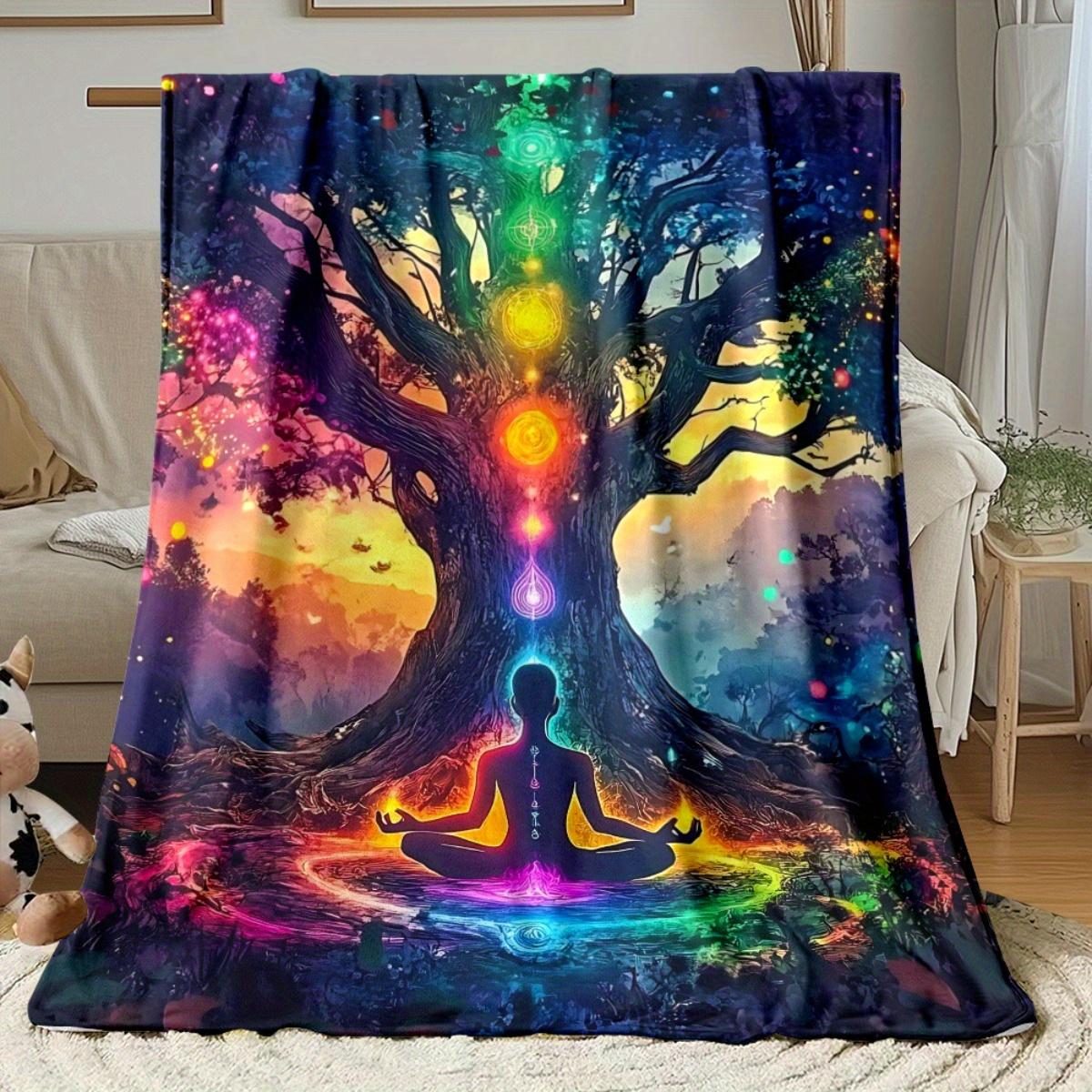 1pc Meditation Under the Tree Portable Blanket- Lightweight Throwfor Sofa, Travel, Camping, Livingroom, Office, Couch, Chair, and Bed - Digi 130x150cm