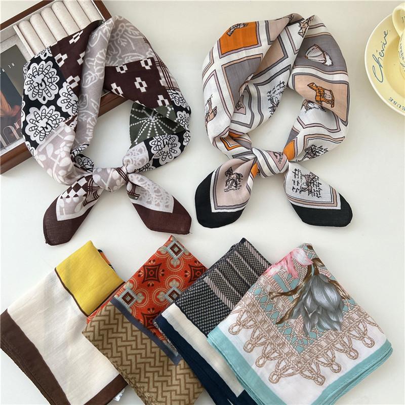 Cotton Linen Print Square Scarves Neckerchief Kerchief Headscarf Women Decorative Scarf Bandanas Headband 65cm Neck Wraps Shawls