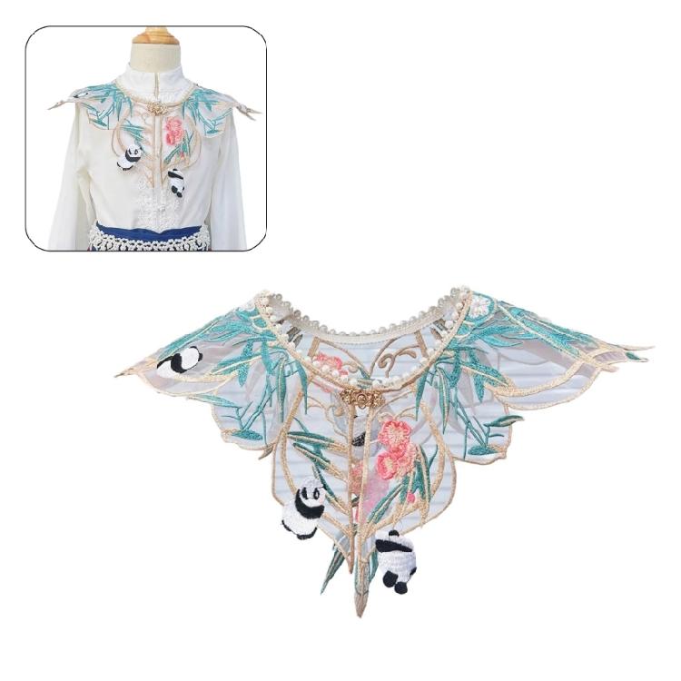 Embroidery Panda Neckwear Metal Buckled Decorative Beaded False Collar Shawl
