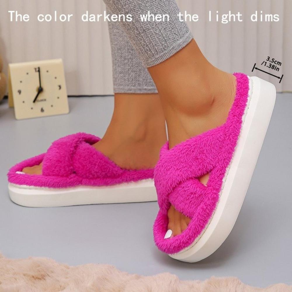 Fashion Cross Strap Fluffy Slippers Women 2024 Winter Warm Fur Home Slippers Woman Comfortable Soft Sole Non Slip Indoor Shoes