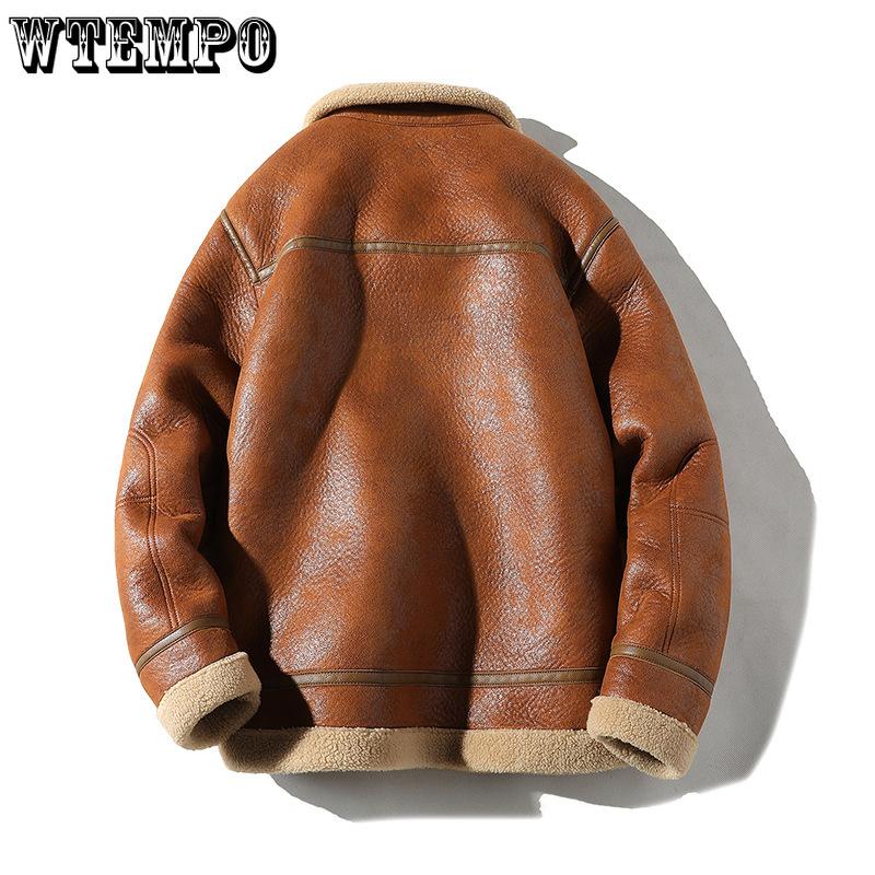 Winter Men's Fur One Padded Thickened Lapel Large Size Leather Coat Jacket