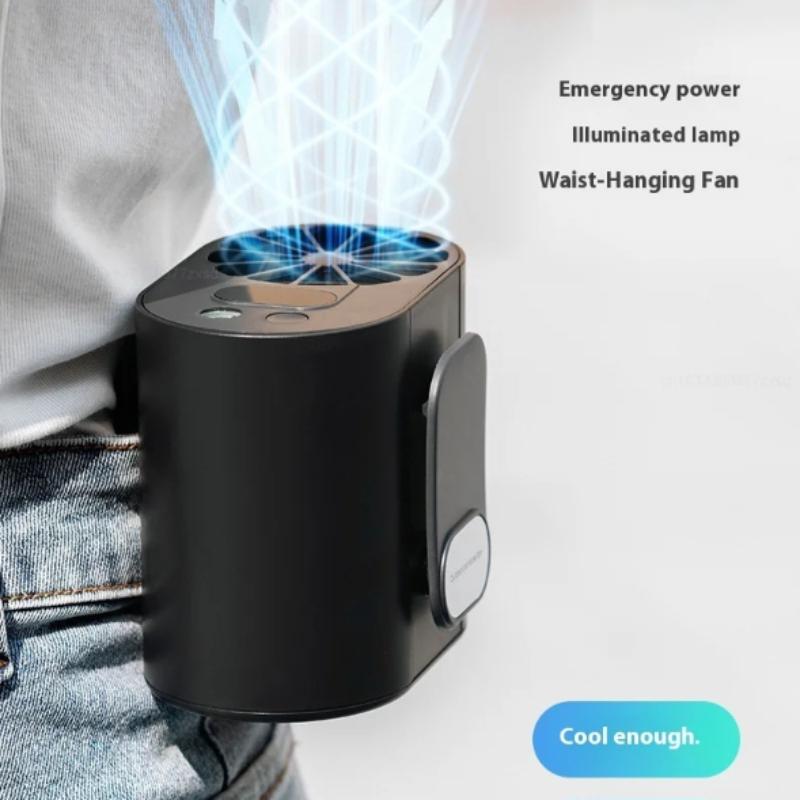 High-speed Waist Hanging Fan Portable Small Fan Outdoor USB Charging Silent Digital Display Mini Neck Hanging Fan Sports Travel