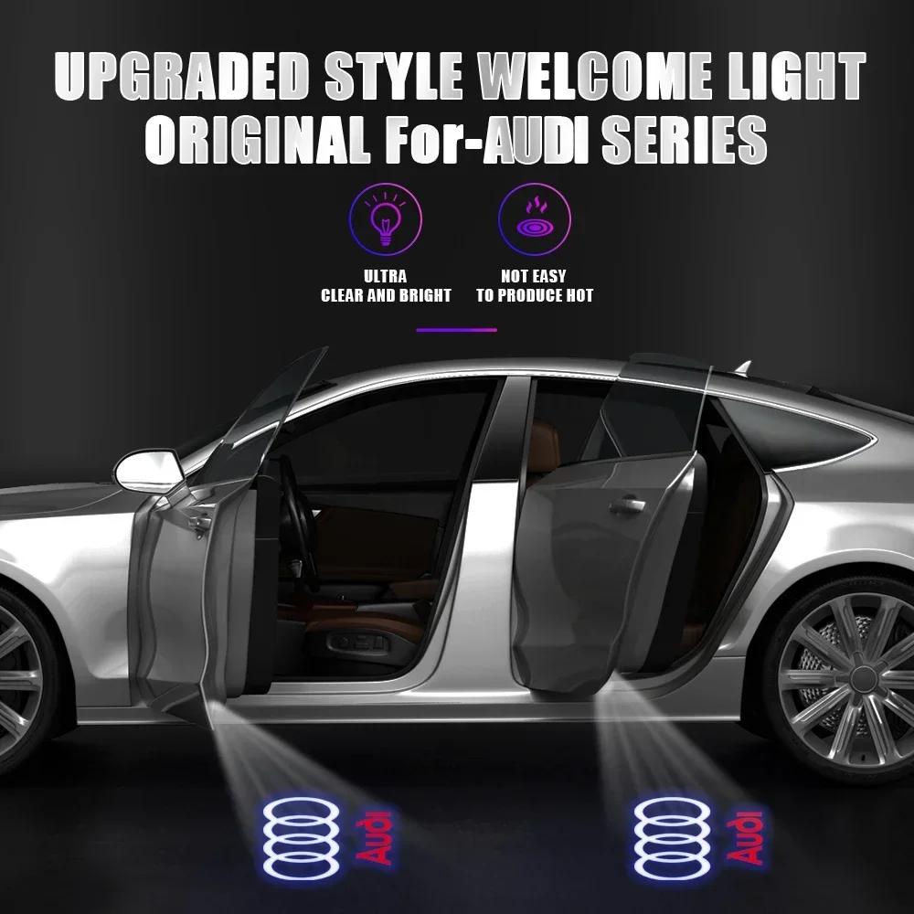 For Audi 2pcs Car HD Projector Lamp LED Door Welcome Light Sline Quattro RS S4 S5 S6 S7 S8 A3 A4 A5 A6 A7 A8 Q7 RS5 RS6 RS7