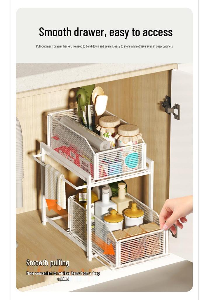 Étagère de Rangement pour Évier de Cuisine Extractible - Conception à Plusieurs Niveaux