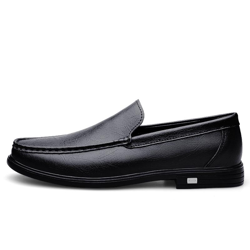 

New Men Comfortable Multiple Colors Leather Simple Soft Soled Bean Shoes Men Breathable Anti Slip Business Office Shoes 46 чёрный