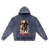 DTG Print Knitted Denim Zip-Up Hoodie Dead Rich Brother Print Zipper Hoodies  