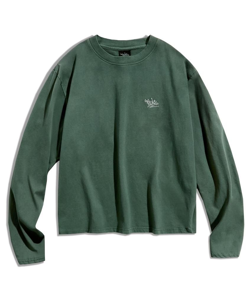 Peullukeu Signature Logo Pigment Crop Long Sleeve Blue Green Flt719