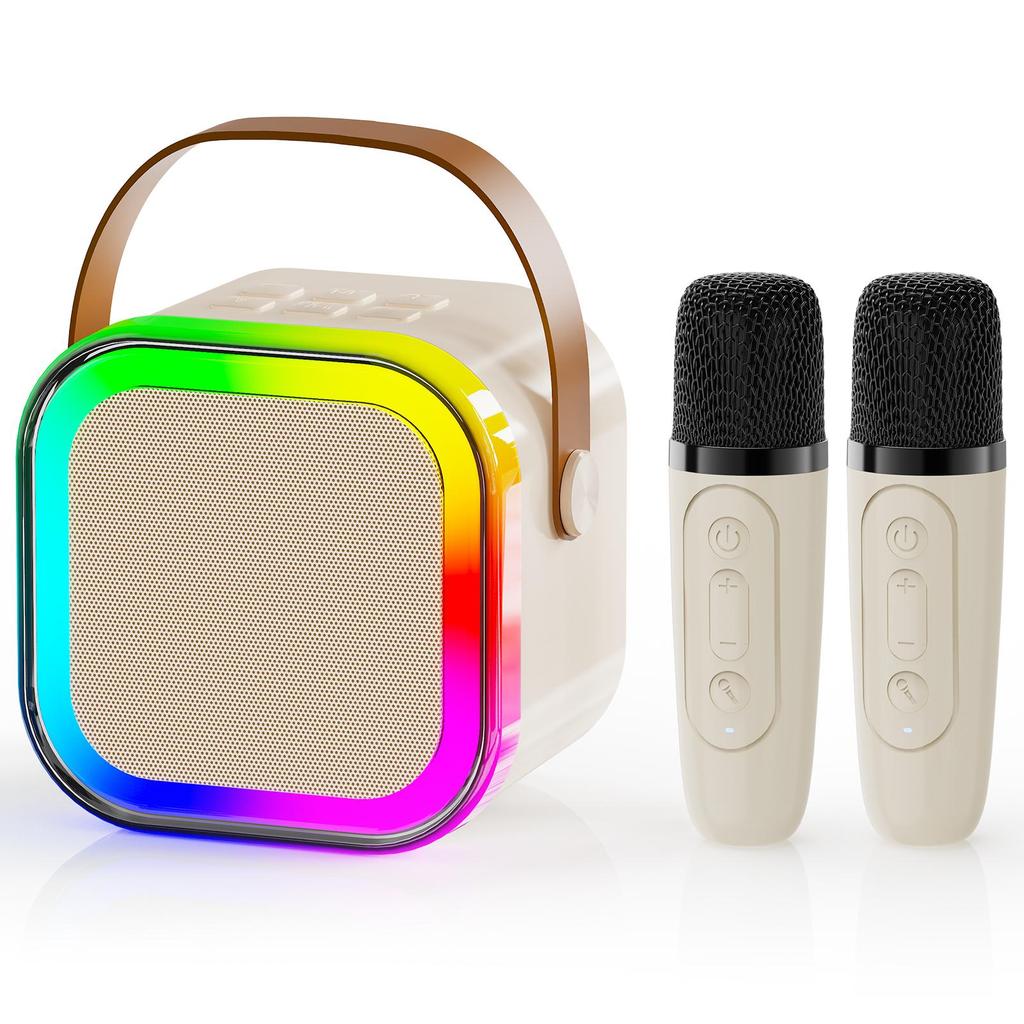 Karaoke Speaker for Kids Adults, Mini Bluetooth Karaoke Speaker with 2 Wireless Microphone and LED Light, Toys for Kids Girls Boys Birthday