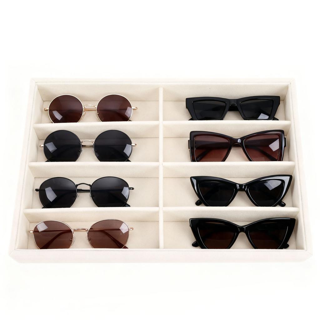 8 Slot Sunglasses Display Case Soft Velvet Lining Eyeglasses Storage Organizer for Drawers Showcases