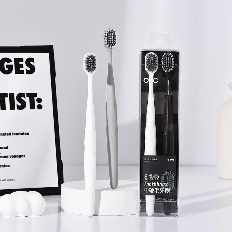 2PCS Random Medium Hard Bristled Adult Home Couple Toothbrush Wide Head Cleaning Toothbrush Man Travel Teeth Oral Care Set