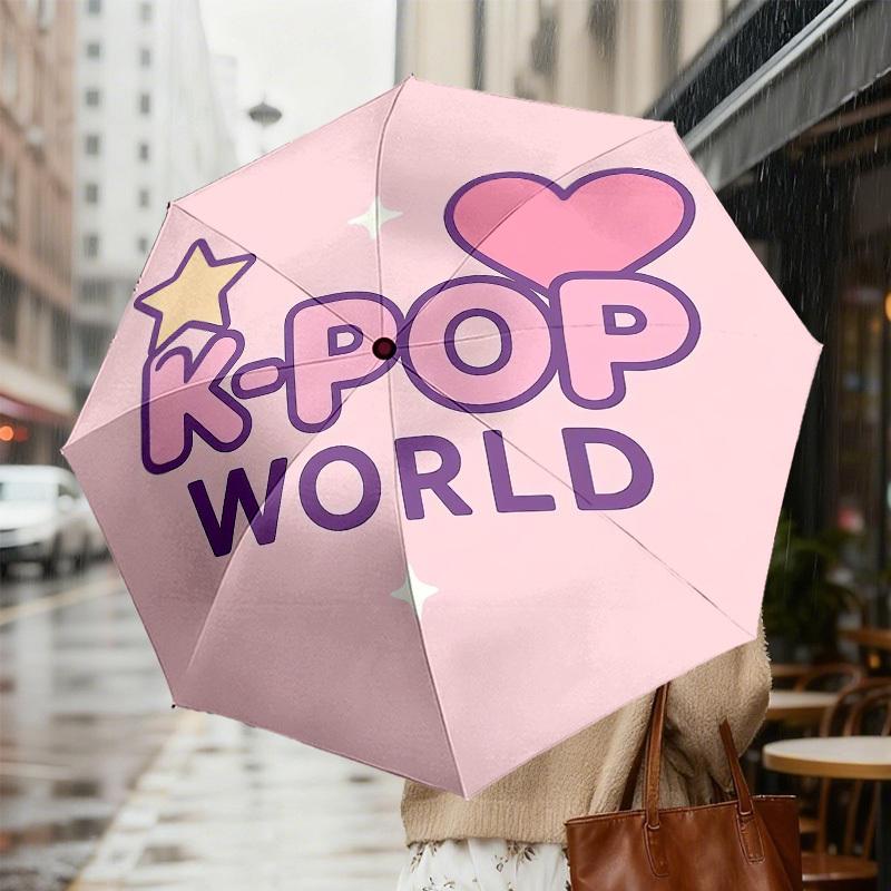 1pc K-Pop World Pattern Umbrella Design Automatic Opening and Closing Umbrella, High-quality Travel Umbrella,  c1128091