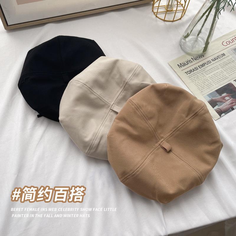Black beret women's autumn and winter woolen spring and autumn bud hat shows small ins Internet celebrity painter hat tide