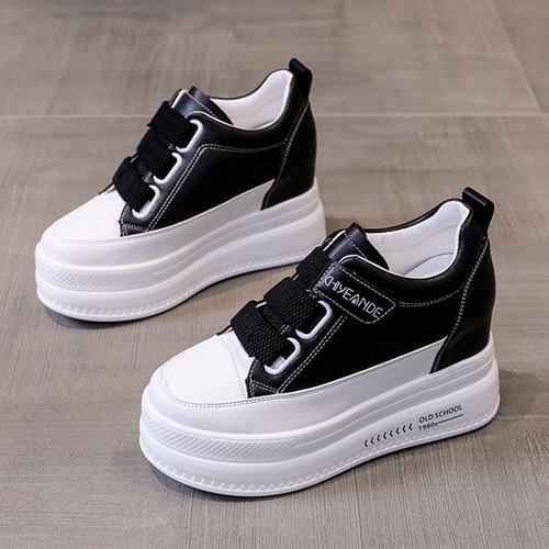 

Мода 2024 года, женские новые короткие туфли на толстой подошве с высокой посадкой, спортивная и женская обувь на плоской подошве, модные высокие белые туфли 39 чёрный