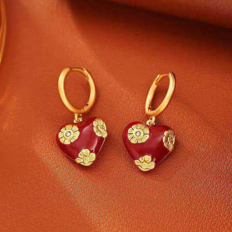 [Oil Painting Love Song] French exquisite oil drip enamel flower love ear buckle necklace retro light luxury fashion suit