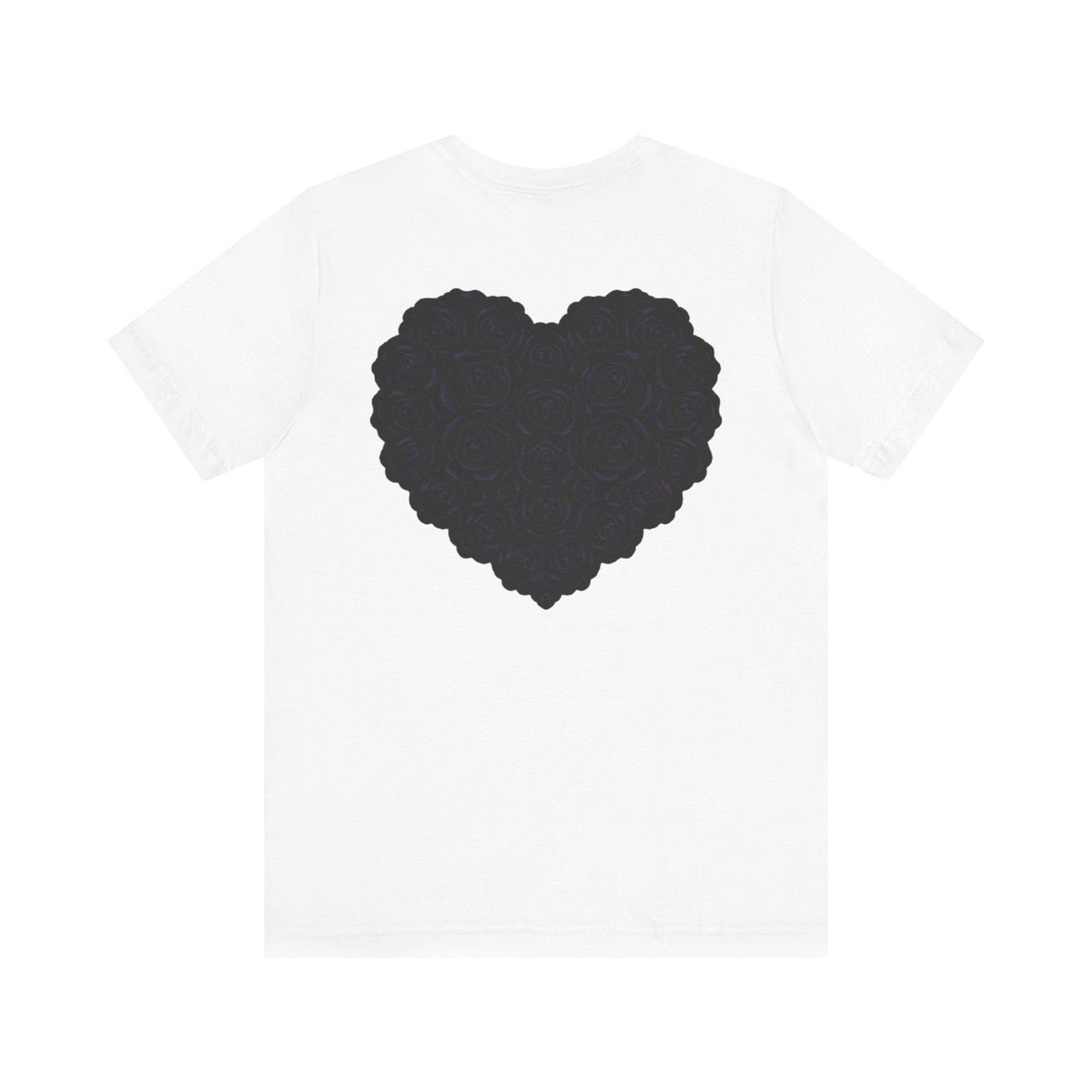 Black Floral Heart T-Shirt, Rose Heart Back Graphic Tee, Minimalist Aesthetic Shirt, Grunge Style Apparel, Dark Floral Gift 4XL