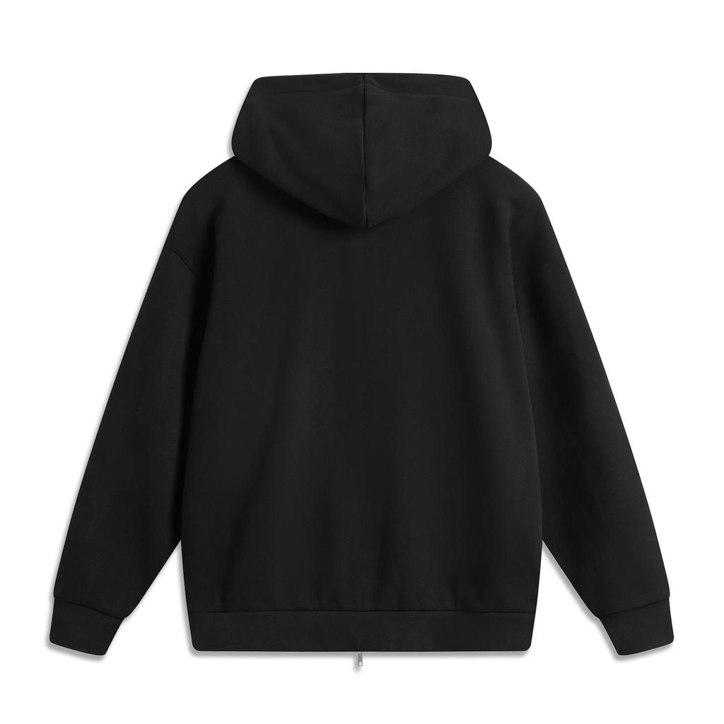 LI-NING AWDUA11-6 Unisex Sport Fashion Series Loose Fit Fleece Lined Full Zip Letter Logo Hooded Sweatshirt