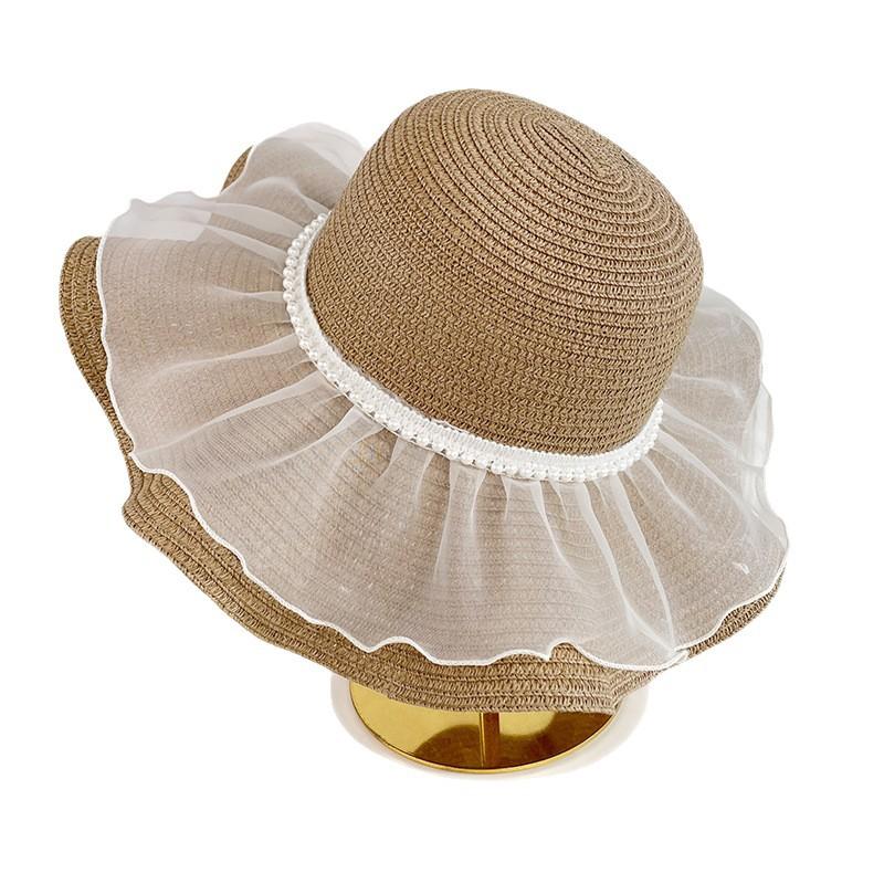 Mesh Straw Hat Women's Summereasiest for Match Outdoor Seaside Travel Vacation Sunscreen Sun Hat Big Brim Fisherman Hat